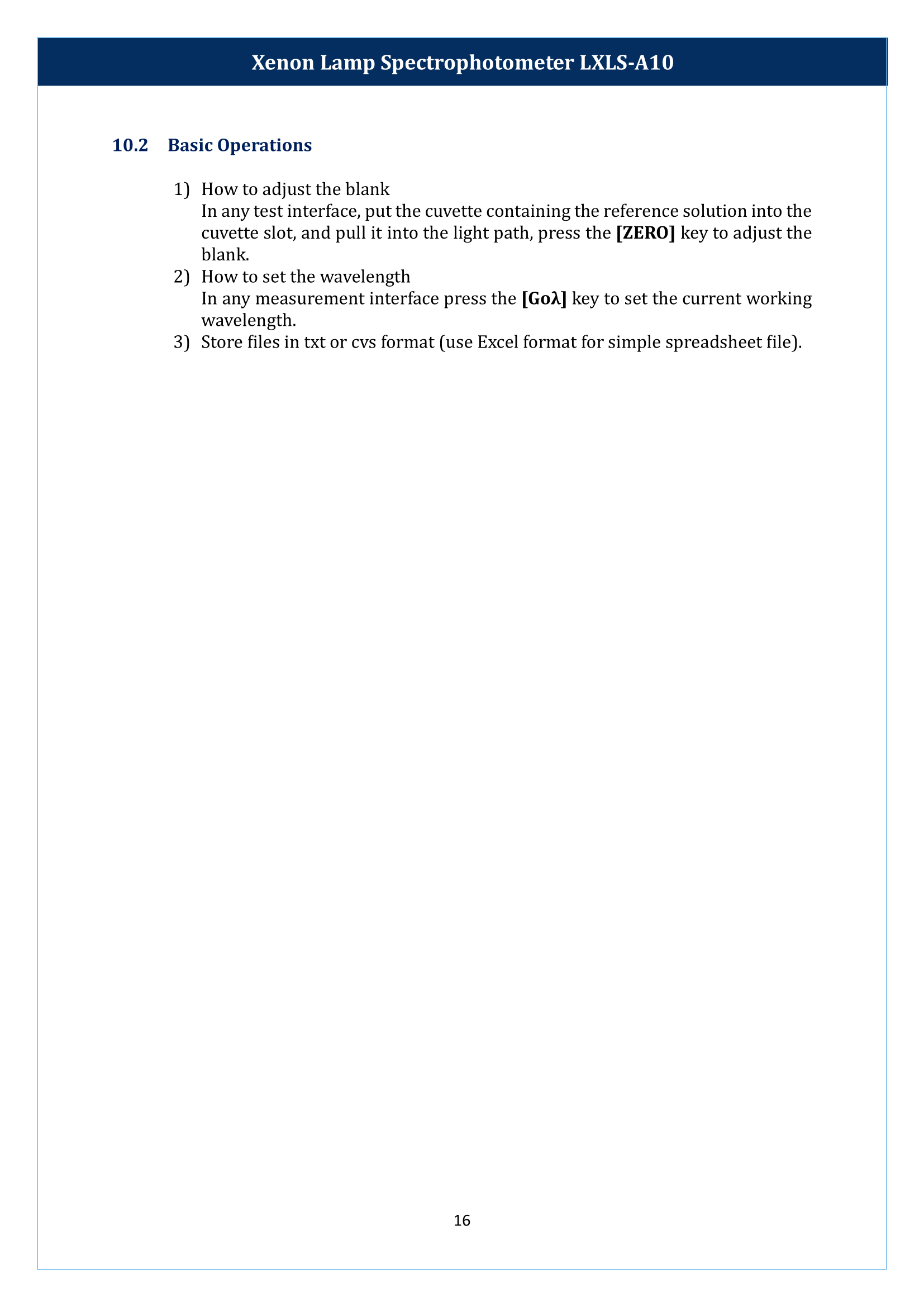 Xenon Lamp Spectrophotometer LXLS-A10 Manual