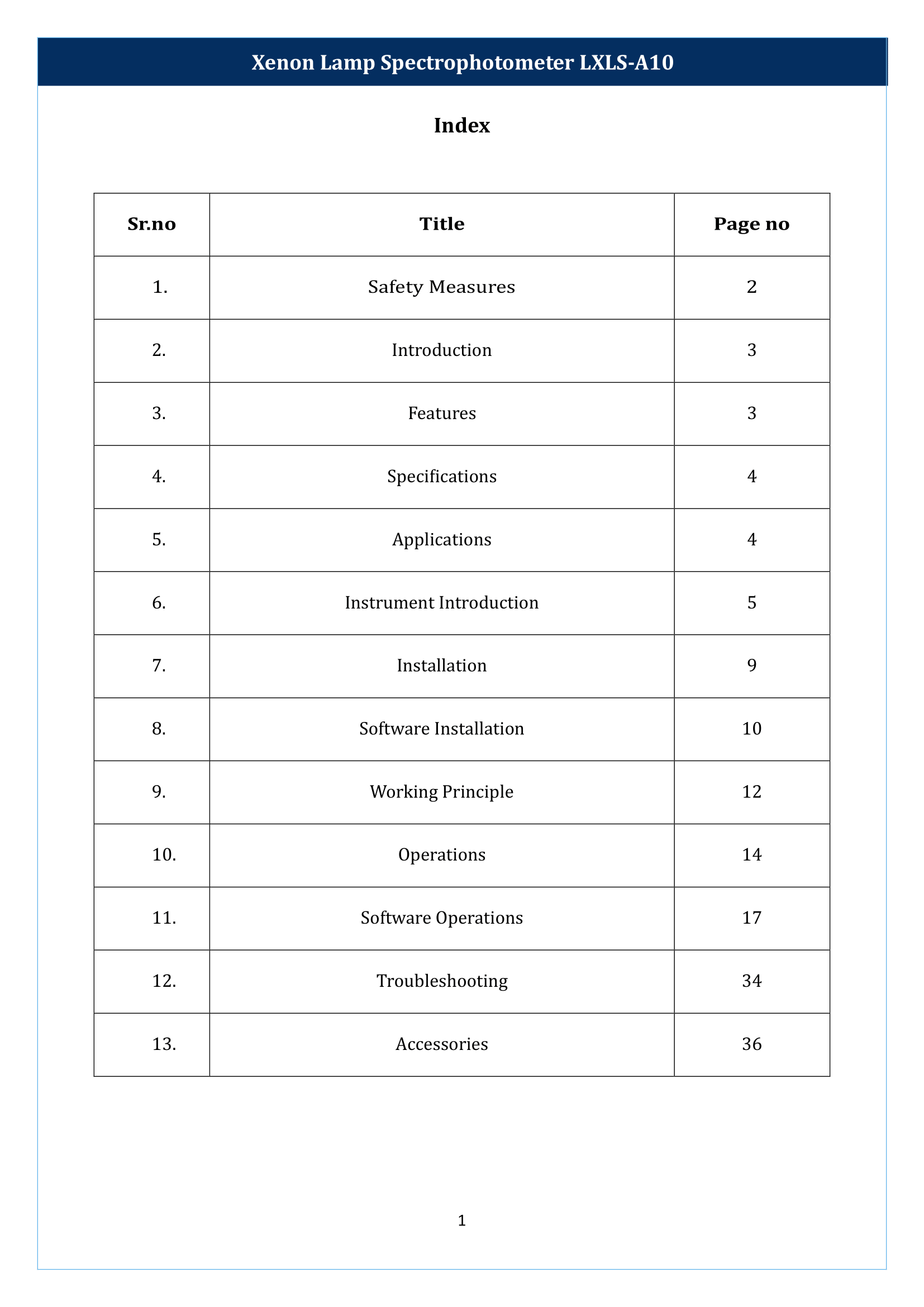 Xenon Lamp Spectrophotometer LXLS-A10 Manual