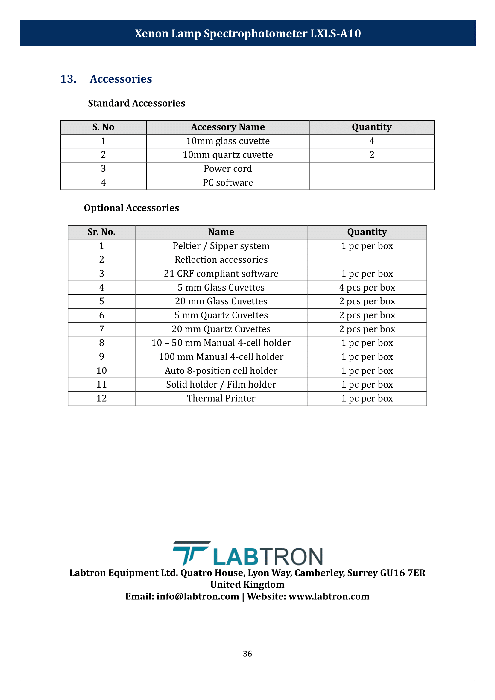 Xenon Lamp Spectrophotometer LXLS-A10 Manual