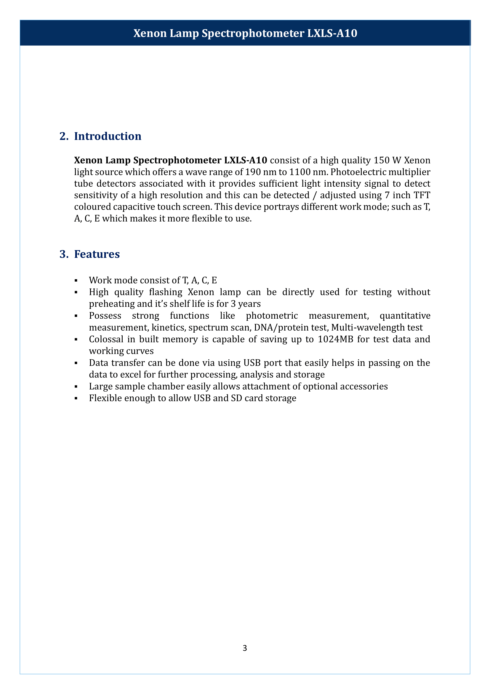 Xenon Lamp Spectrophotometer LXLS-A10 Manual