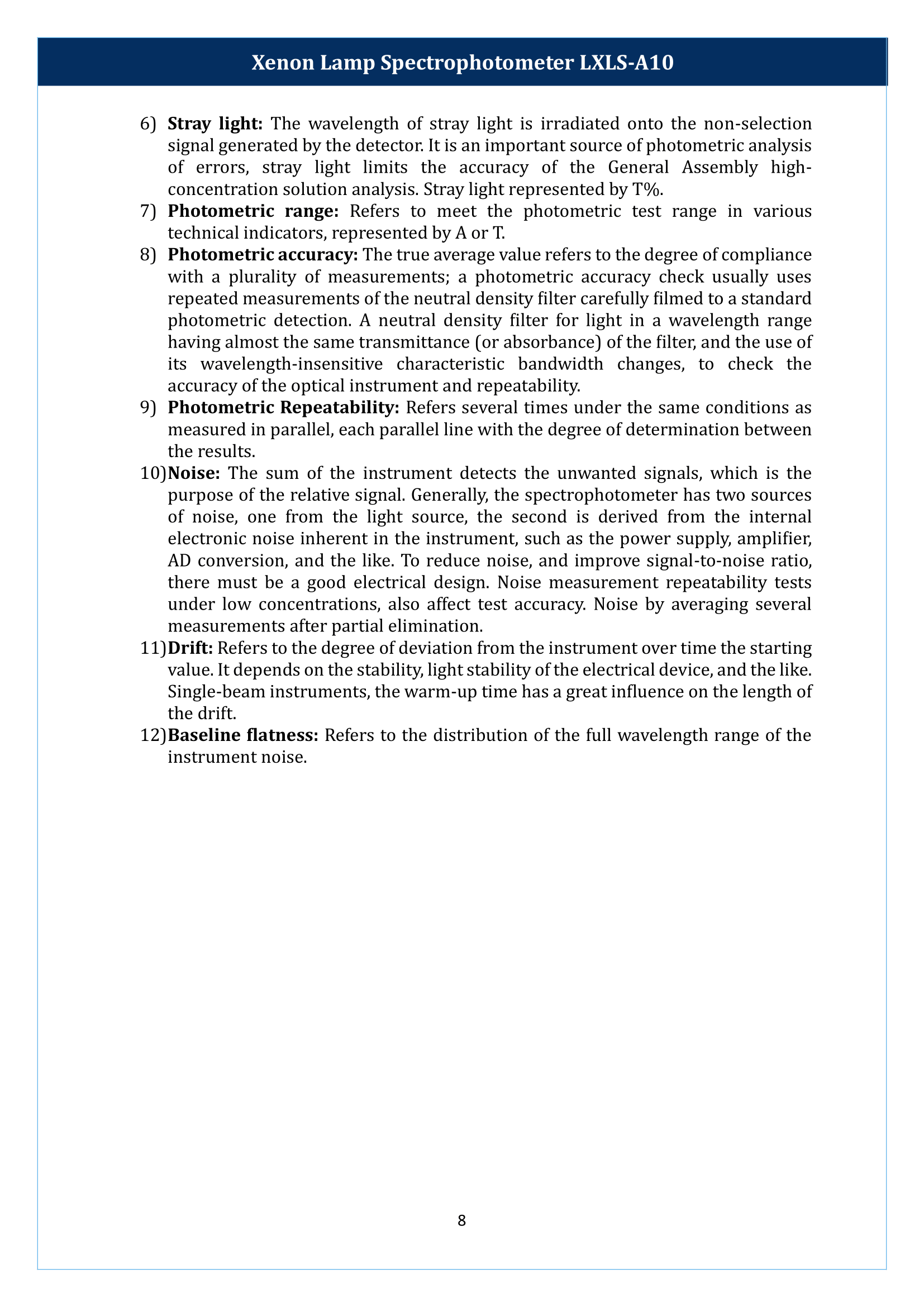 Xenon Lamp Spectrophotometer LXLS-A10 Manual