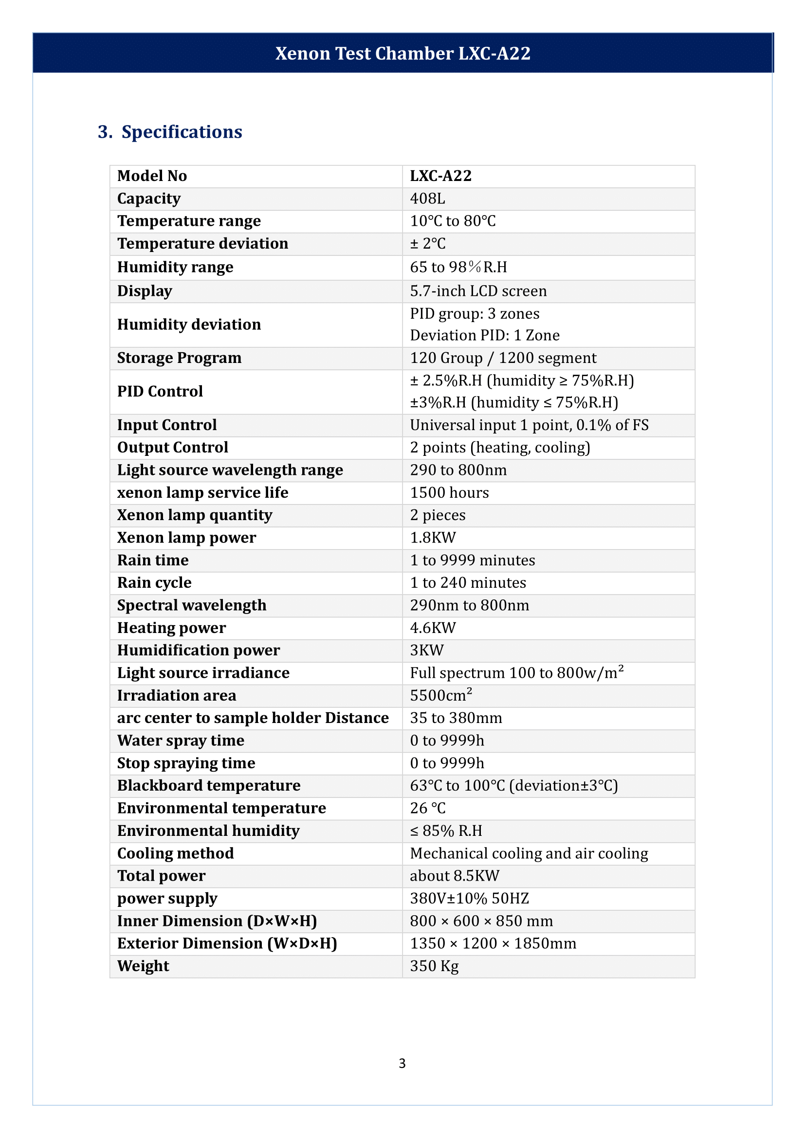 Xenon Test Chamber LXC-A22 Manual