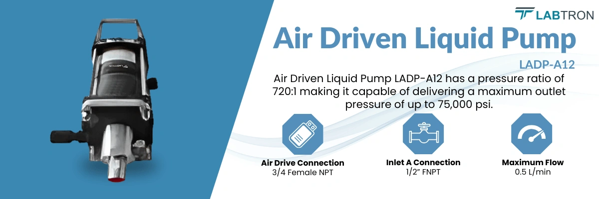 Air Driven Liquid Pump LADP-A12 | Pressure Ratio	720:1 | Max Outlet Pressure 75000 psi (5171 bar)