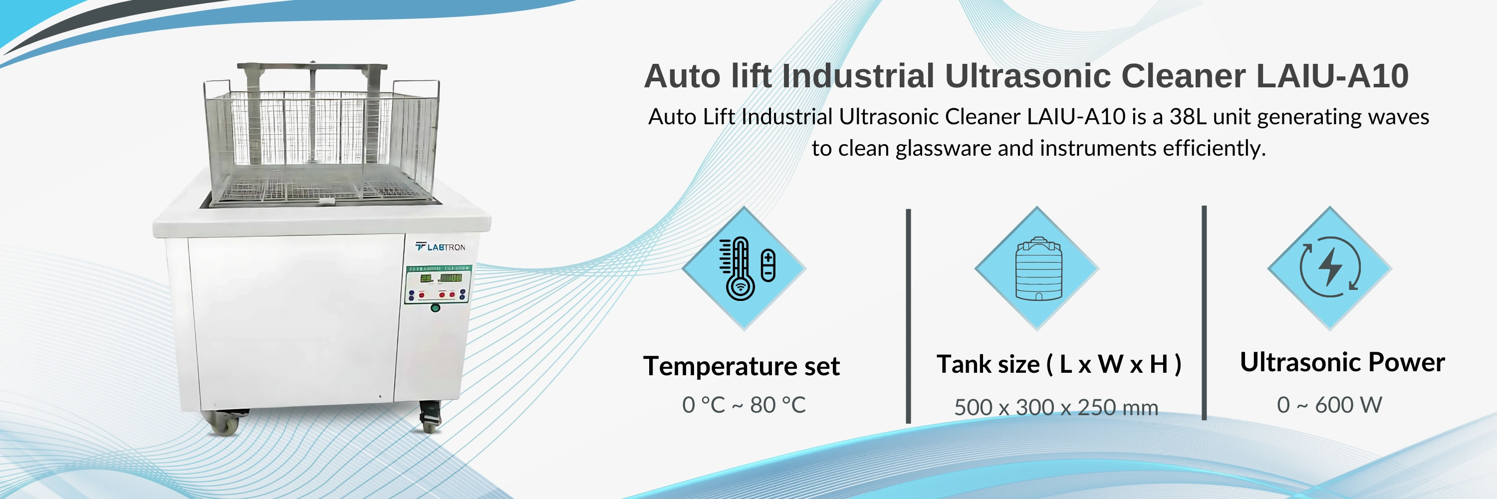 Auto lift Industrial Ultrasonic Cleaner LAIU-A10 | Capacity -  38 L | Tank size ( L x W x H ) -500 x 300 x 250 mm