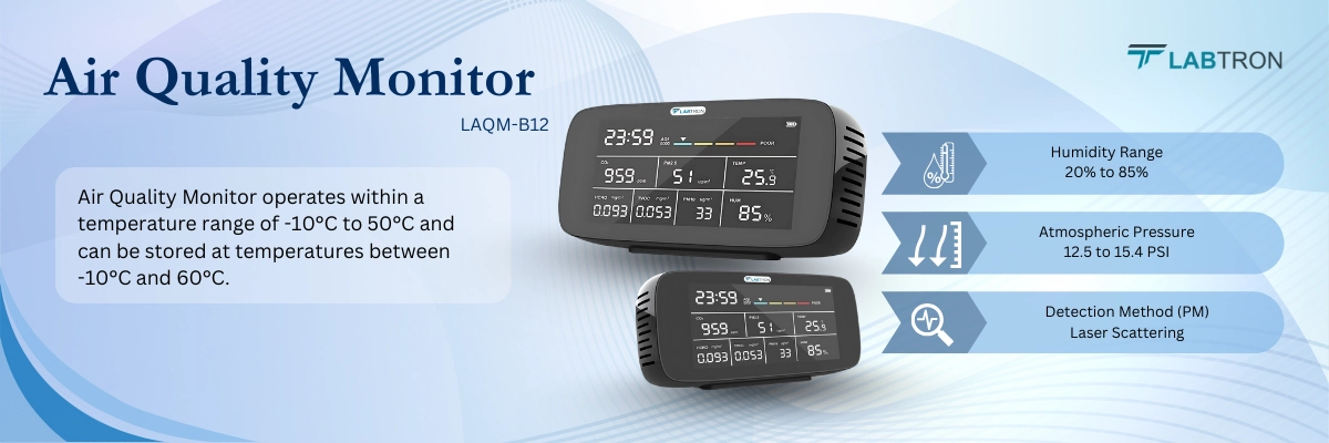 Air Quality Monitor LAQM-B12 | Atmospheric Pressure-12.5 to 15.4 PSI | CO2 Measuring Range-400 to 5000 ppm
