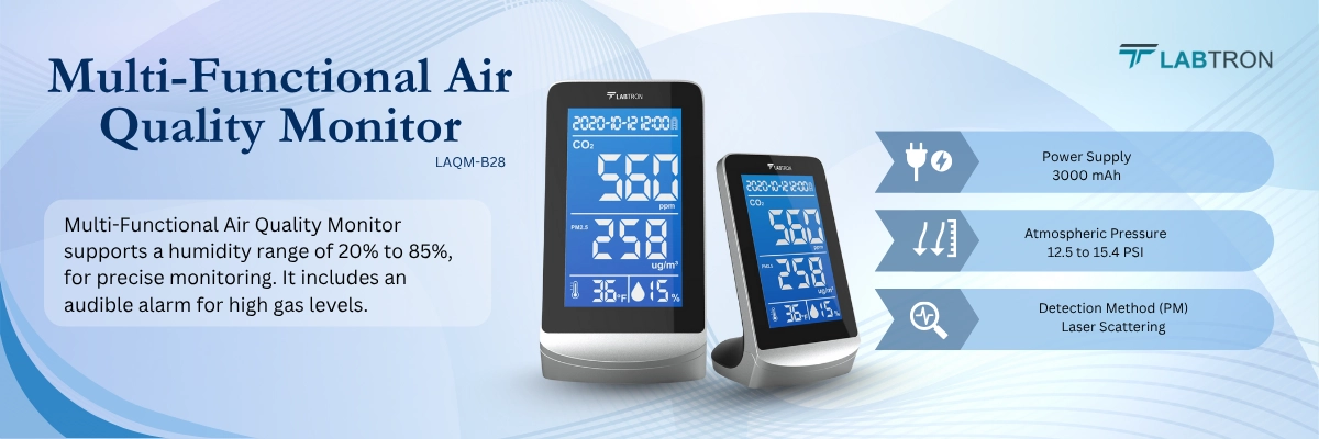 Multi-Functional Air Quality Monitor LAQM-B28 | Storage Temperature -10°C to 60°C | CO2 Measuring Range 400 to 5000 ppm Multi-Functional Air Quality Monitor LAQM-B28 | Storage Temperature -10°C to 60°C | CO2 Measuring Range 400 to 5000 ppm