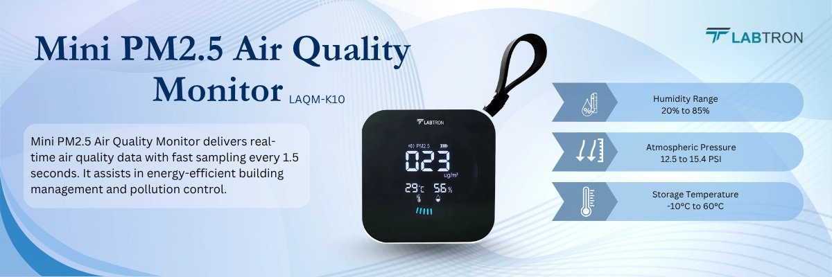 Mini PM2.5 Air Quality Monitor LAQM-K10 Atmospheric Pressure 12.5 to 15.4 PSI Humidity Range 20% to 85%