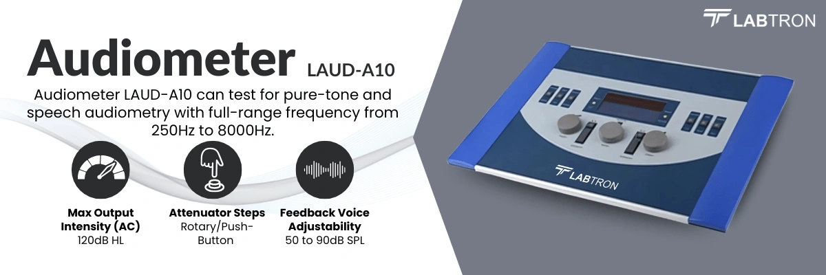Audiometer LAUD-A10 | 50 to 90 SPL voice frequency | Rotary/Push button attenuator