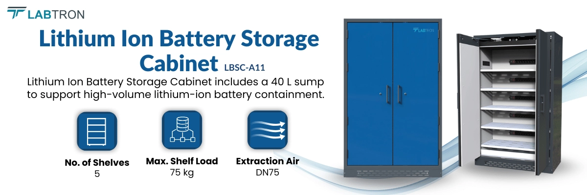 Lithium Ion Battery Storage Cabinet LBSC-A11 | Number of Shelves: 5 | Max. Shelf Load: 75 kg