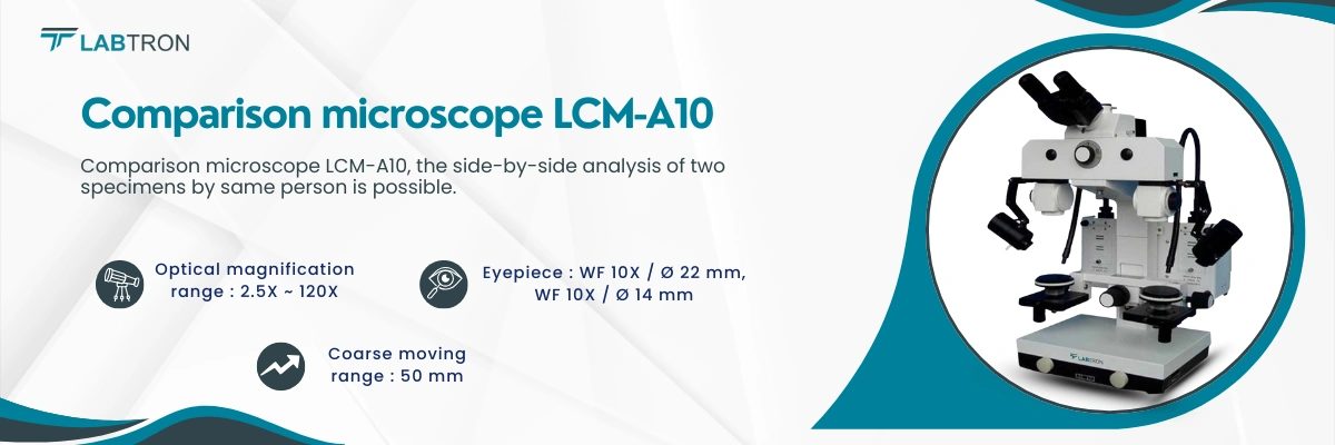 Comparison Microscope LCM-A10 | Objective view field diameter: 2.5 Ø mm-90 Ø mm | Optical magnification range: 2.5X ~ 120X