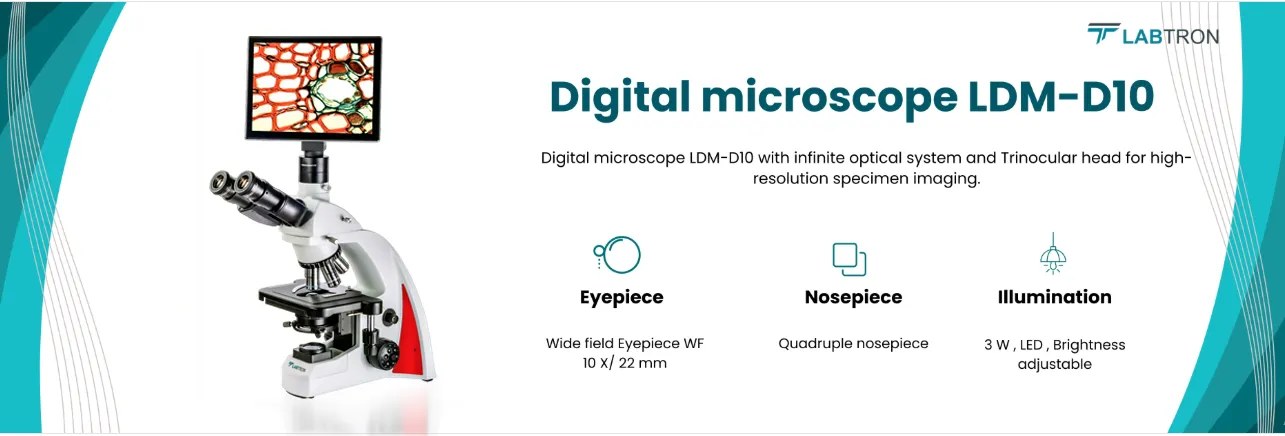 Digital Microscope LDM-D10 | Objectives: 4X, 10X, 40X, 100X | Illumination: 3 W , LED , Brightness adjustable