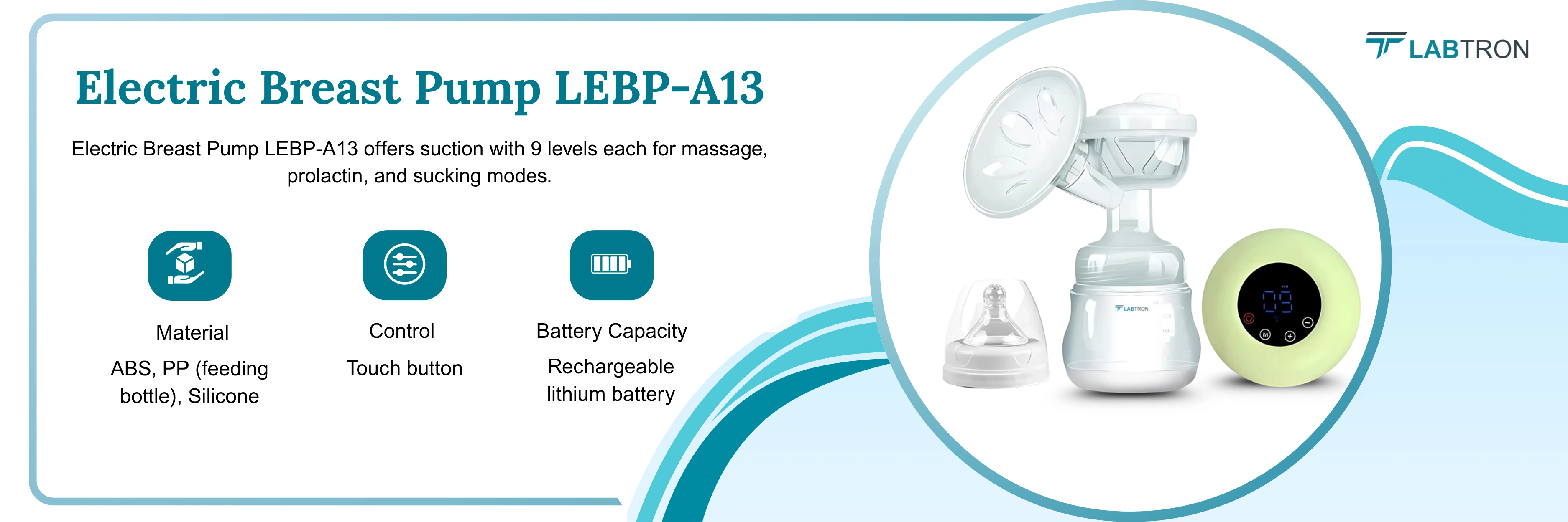 Electric Breast Pump LEBP-A13 | Material: ABS, PP (feeding bottle), Silicone | Control: Touch button