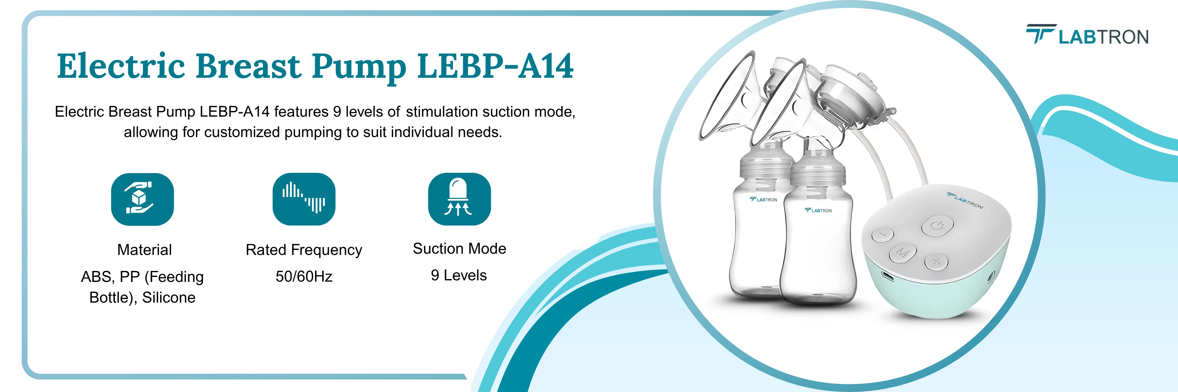Electric Breast Pump LEBP-A14 | Material: ABS, PP (Feeding Bottle), Silicone | Rated Frequency: 50/60Hz