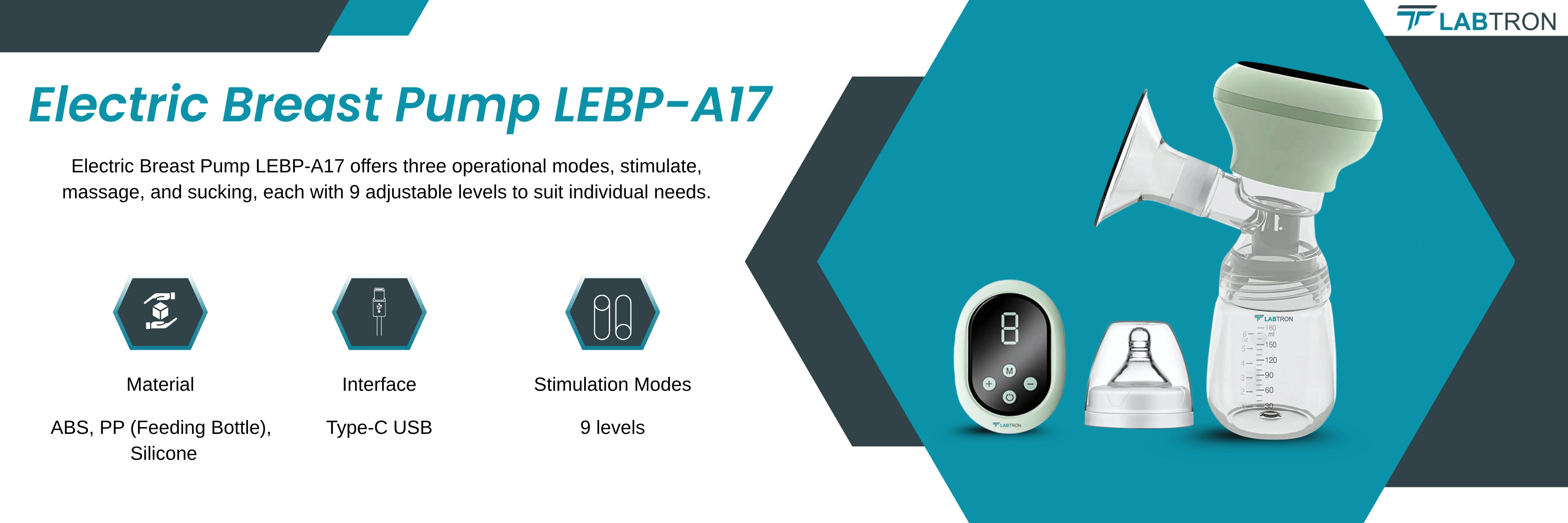 Electric Breast Pump LEBP-A17 | Material: ABS, PP (Feeding Bottle), Silicone | Interface: Type-C USB