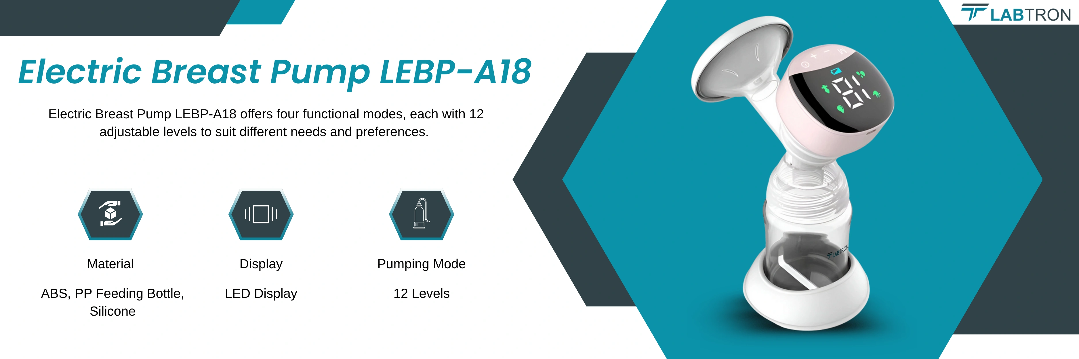 Electric Breast Pump LEBP-A18 | Material: ABS, PP Feeding Bottle, Silicone | Display: LED Display 