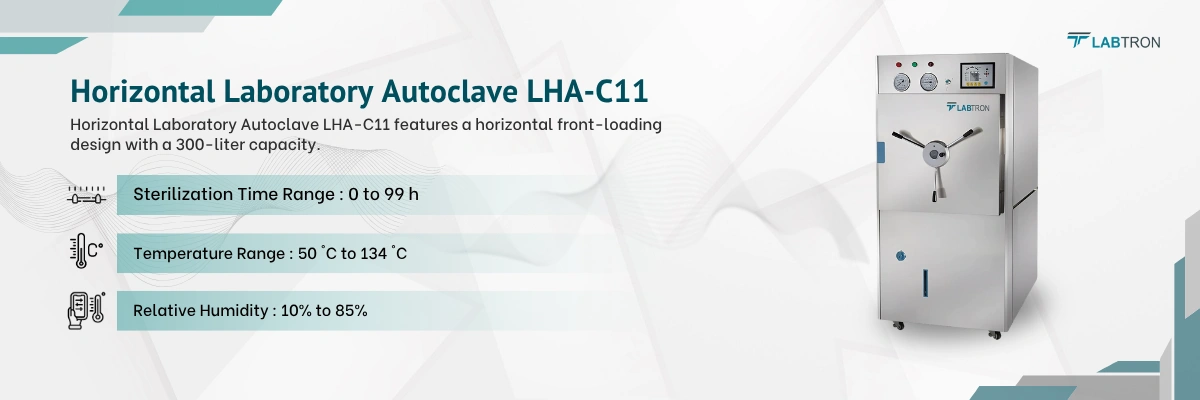 Horizontal Laboratory Autoclave LHA-C11 | Sterilization Time Range: 0 to 99 h | Temperature Range: 50 °C to 134 °C