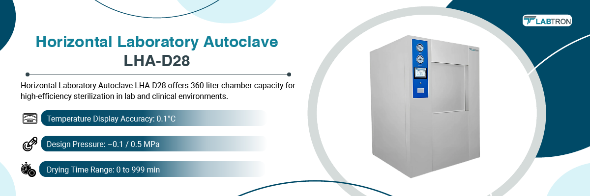 Horizontal Laboratory Autoclave LHA-D28 | Temperature Display Accuracy: 0.1°C | Design Pressure: –0.1 / 0.5 MPa