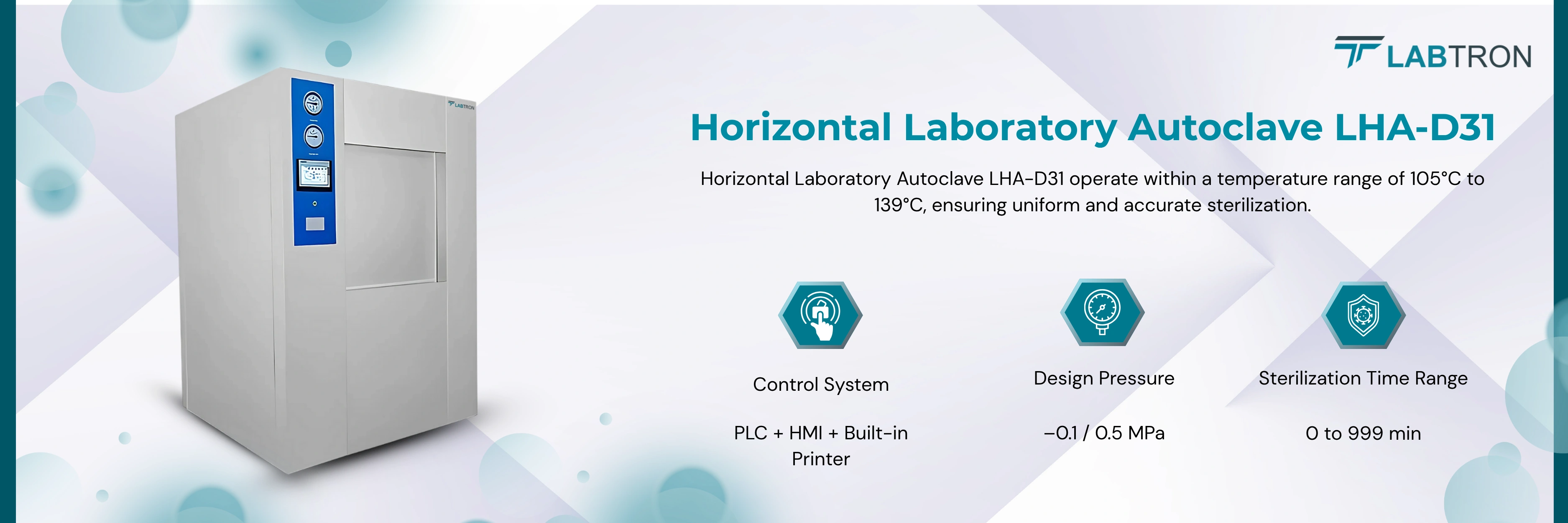 Horizontal Laboratory Autoclave LHA-D31 | Control System: PLC + HMI + Built-in Printer | Design Pressure: –0.1 / 0.5 MPa