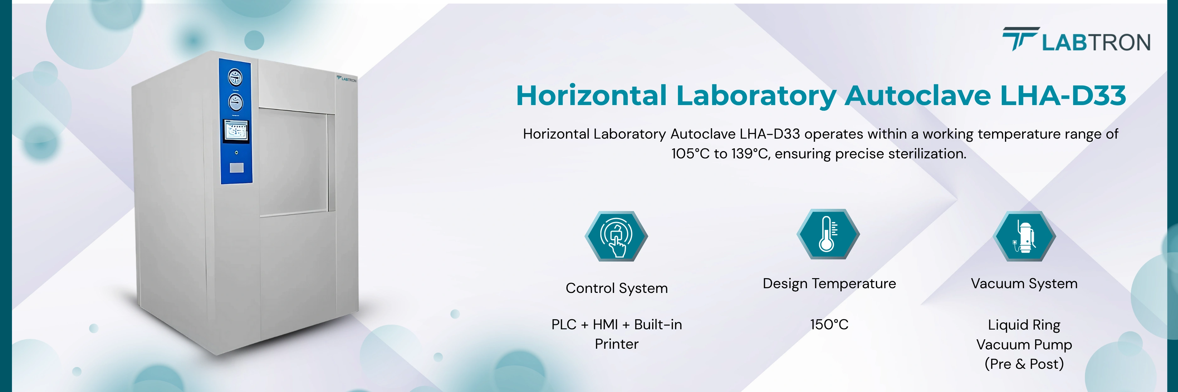 Horizontal Laboratory Autoclave LHA-D33 | Control System: PLC + HMI + Built-in Printer | Design Temperature: 150°C