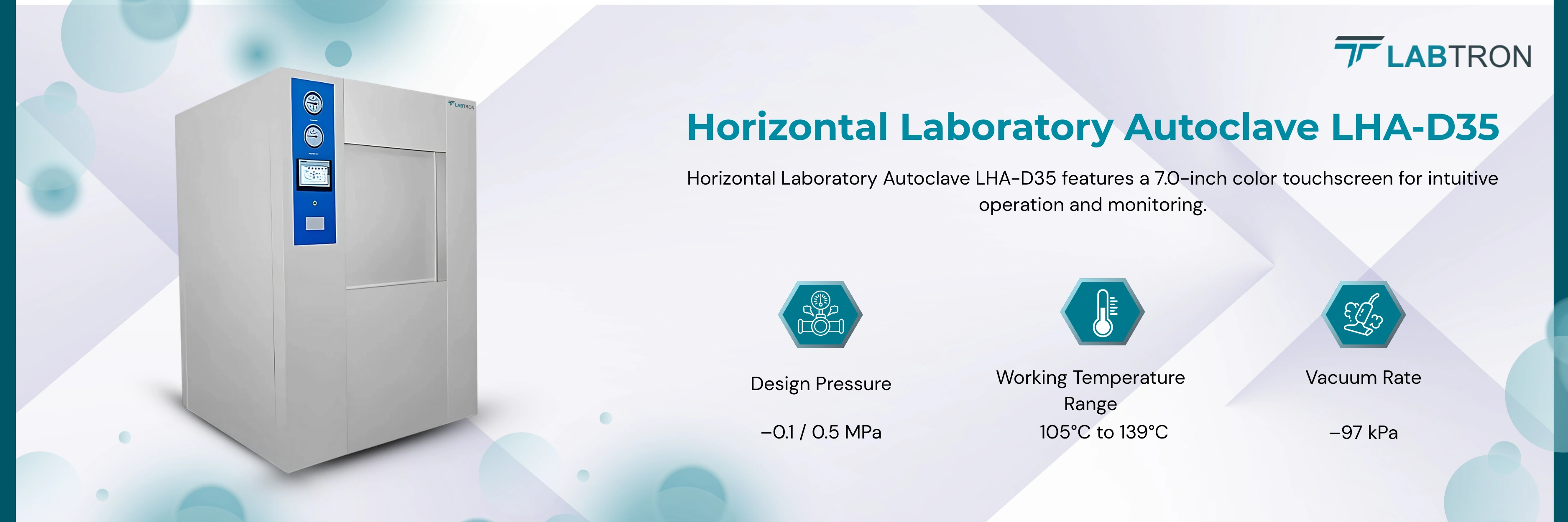 Horizontal Laboratory Autoclave LHA-D35 | Design Pressure: –0.1 / 0.5 MPa | Working Temperature Range: 105°C to 139°C