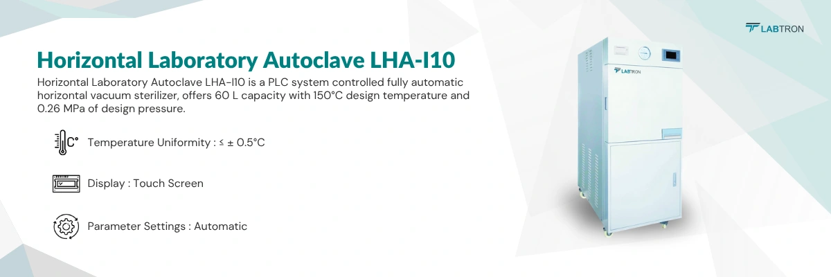 Horizontal Laboratory Autoclave LHA-I10 | Temperature Uniformity: ≤ ± 0.5°C | Display: Touch Screen