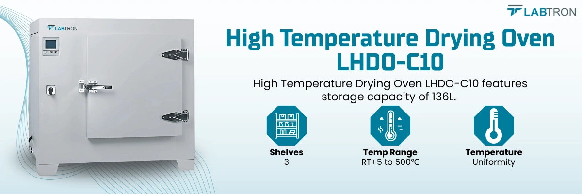 HIGH TEMPERATURE DRYING OVEN LHDO-C10 | SHELVES-3 | TEMPERATURE RANGE RT+5 TO 500 DEGREE CELSIUS