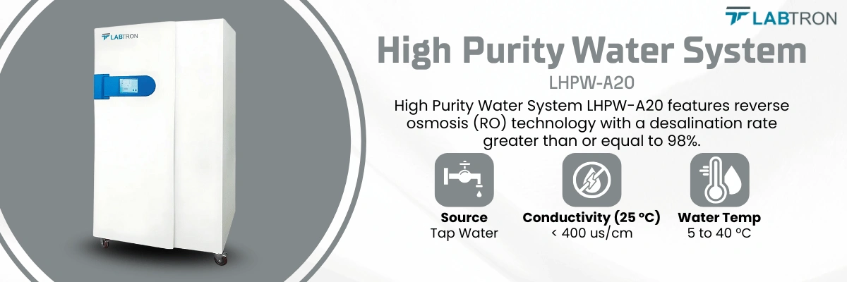 High Purity Water System LHPW-A20 | Conductivity (25 ºC): < 400 us/cm | Water Temperature: 5 to 40 ºC
