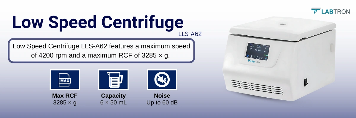Low Speed Centrifuge LLS-A62 | Max Speed	4200 rpm Speed Accuracy ± 10 rpm | Max RCF 3285 × g