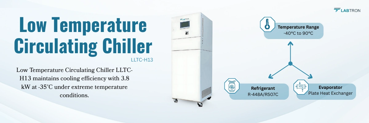 Low Temperature Circulating Chiller LLTC-H13 | Temperature Control : ±0.3°C | Circulation Pump Max : 100L/min 2 bar