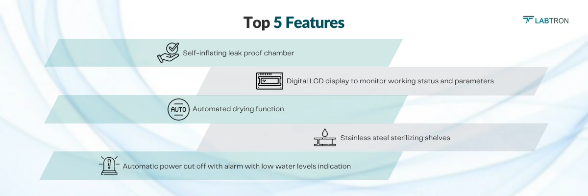 Table Top Medical Autoclave LMA-C10 | Self-inflating leak proof chamber | Digital LCD display to monitor working status and parameters 