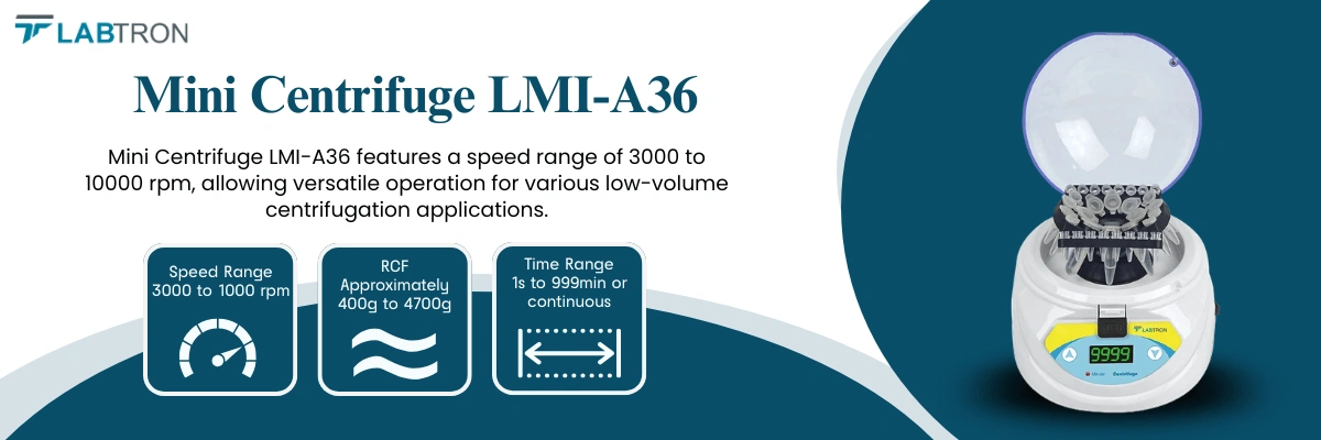 Mini Centrifuge LMI-A36 | RCF-Approximately 400g to 4700g | Speed Range-3000 to 1000 rpm