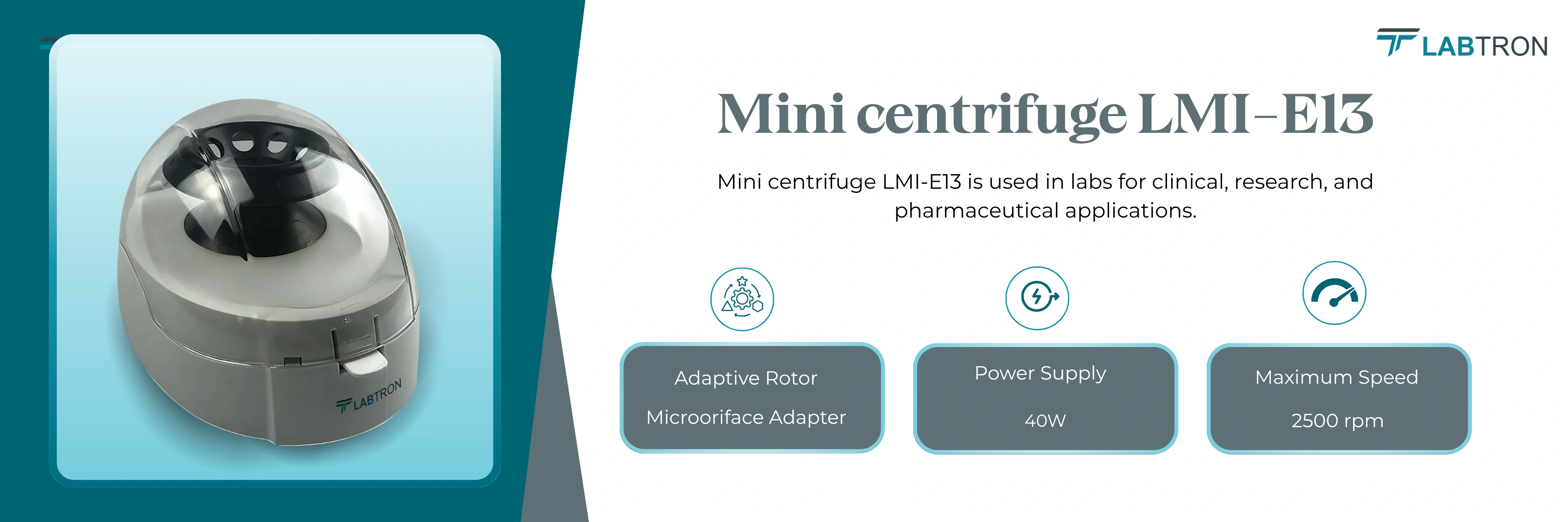 Mini Centrifuge LMI-E13 | Maximum Speed 2500 rpm | Adaptive Rotor  Microoriface Adapter | Power Supply	40W