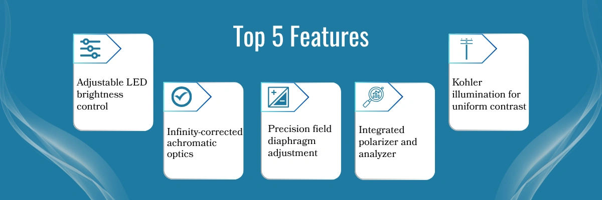 Upright Metallurgical Microscope LMM-B21 | Adjustable LED brightness control | Infinity-corrected achromatic optics