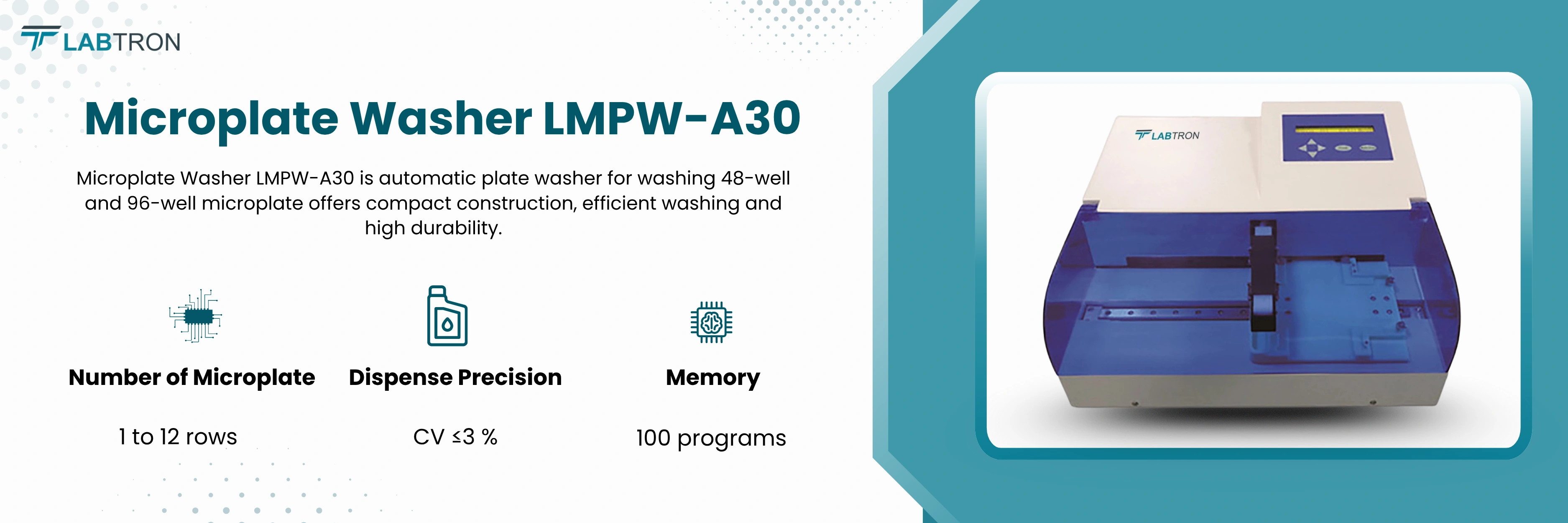 Microplate Washer LMPW-A30 | Microplate Types: 48-well, 96-well | Dispense Precision: CV ≤3 %