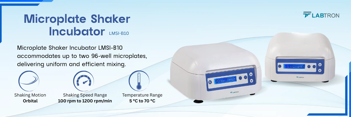 Microplate Shaker Incubator LMSI-B10 | Shaking Speed Range 100 rpm to 1200 rpm/min | Shaking orbit: 2mm