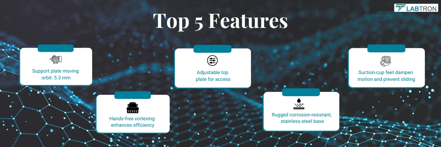 Multi-tube Vortex Mixer LMVM-A10|Rugged corrosion-resistant, stainless-steel base| Suction-cup feet dampen motion and prevent sliding