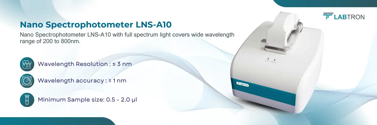 Nano Spectrophotometer LNS-A10 | Wavelength Resolution : ≤ 3 nm | Wavelength accuracy : ± 1 nm