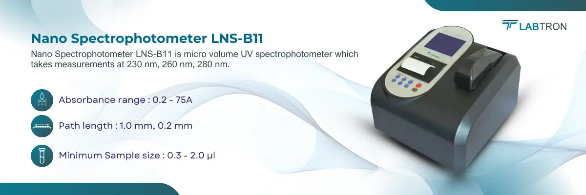 Nano Spectrophotometer LNS-B11 | Absorbance range : 0.2 - 75A | Path length : 1.0 mm, 0.2 mm