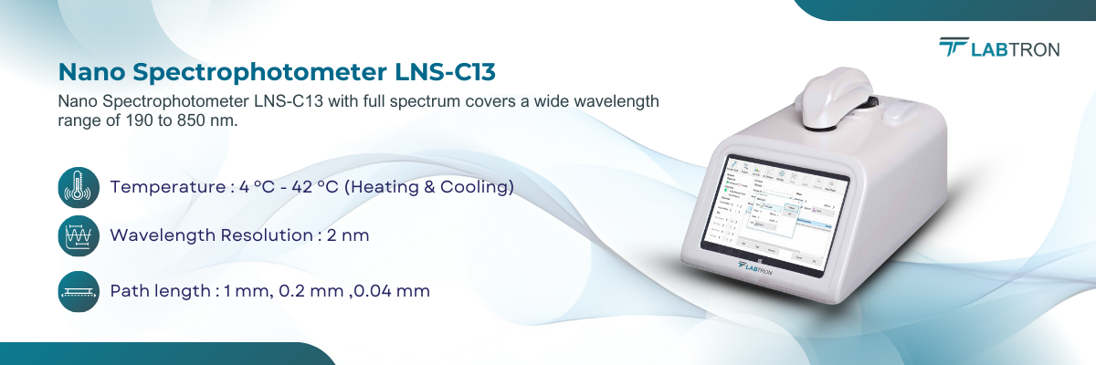 Nano Spectrophotometer LNS-C13 | Temperature : 4 ºC - 42 ºC (Heating & Cooling) | Wavelength Resolution : 2 nm