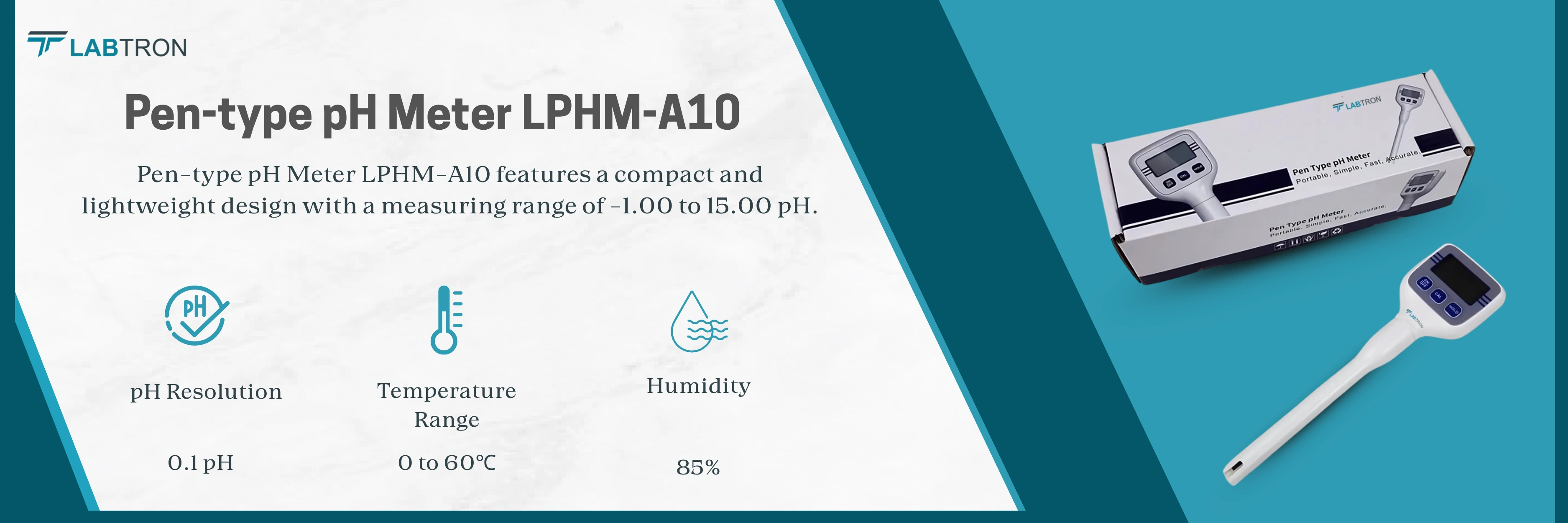 Pen-type PH Meter LPHM-A10 | pH Resolution 0.1 pH | Temperature Range 0 to 60℃ | Humidity 85%