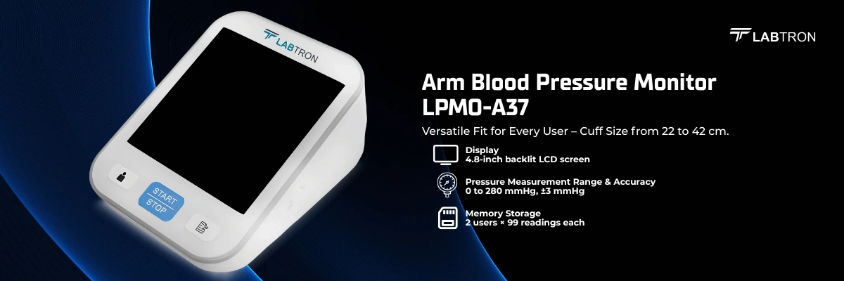 Arm Blood Pressure Monitor LPMO-A37 | Display: 4.8-inch backlit LCD screen | Pressure Measurement Range & Accuracy: 0 to 280 mmHg, ±3 mmHg