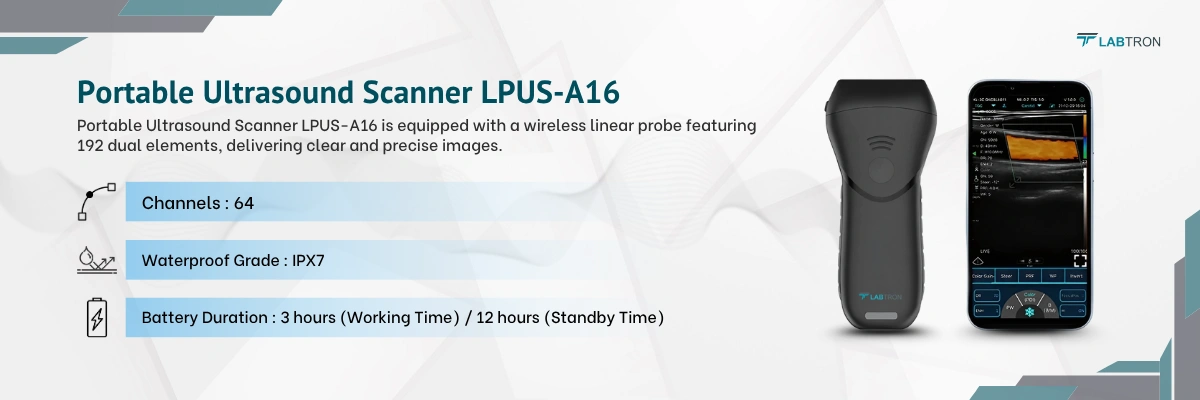 Portable Ultrasound Scanner LPUS-A16 | Channels: 64 | Waterproof Grade: IPX7