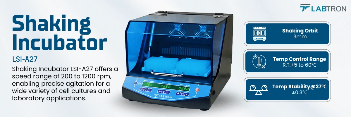 Shaking Incubator LSI-A27 | Speed Range-200 to 1200 rpm | Shaking Orbit-3mm (horizontal)