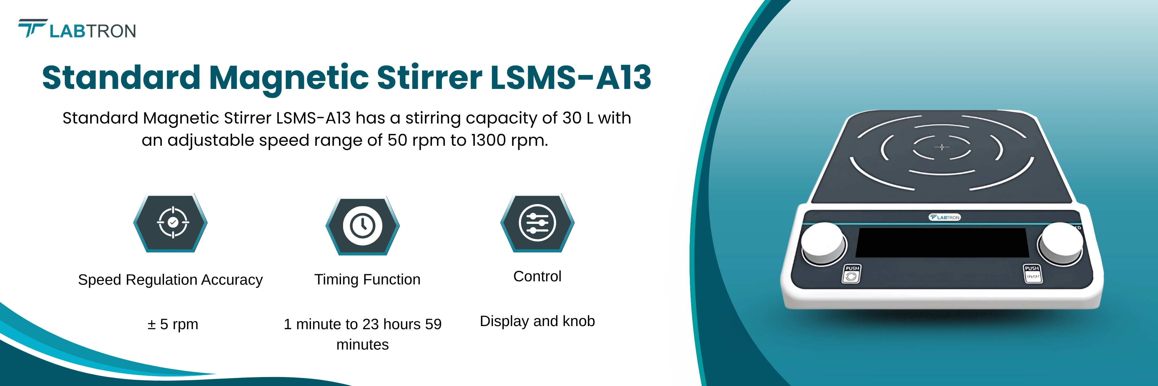 Standard Magnetic Stirrer LSMS-A13 | Stirring Capacity: 30L | Magnetic Stirring Bar Size: 80 mm