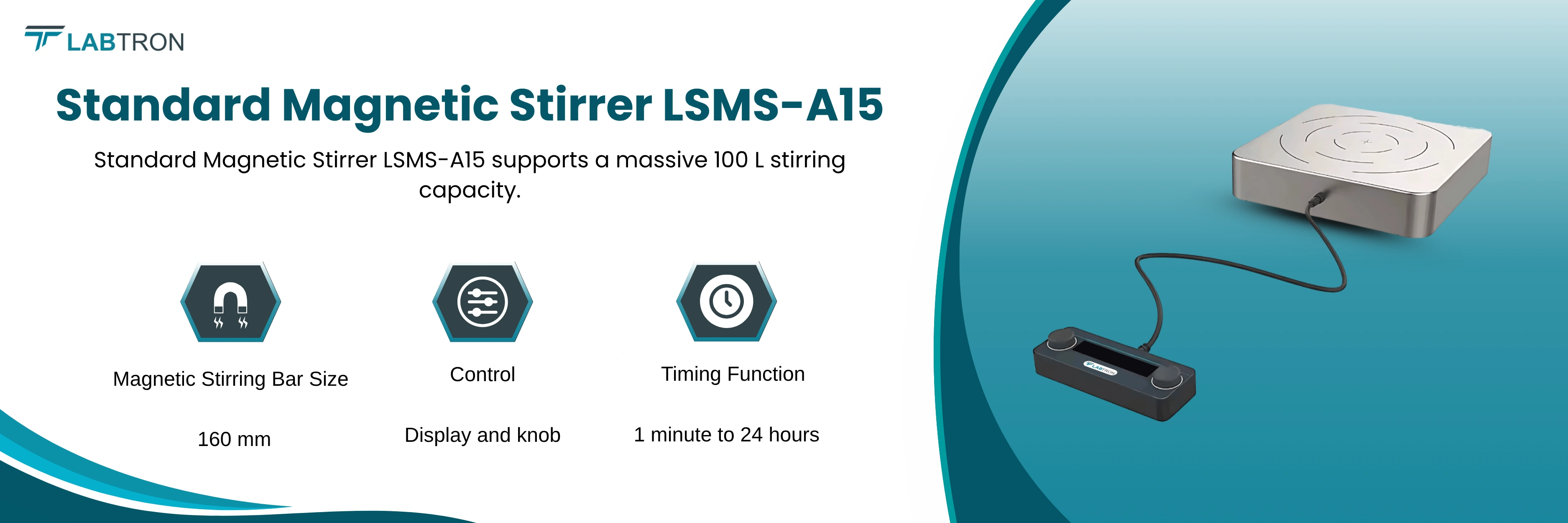 Standard Magnetic Stirrer LSMS-A15 | Stirring Capacity: 100L | Stirring Speed: 100 rpm to 600 rpm