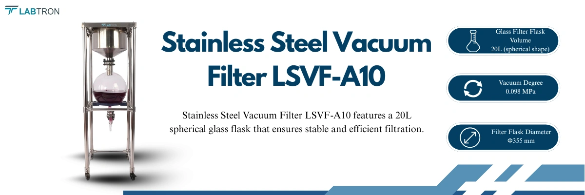 Stainless Steel Vacuum Filter LSVF-A10 | Glass Filter Flask Volume: 20L (spherical shape) | Vacuum Degree: 0.098 MPa
