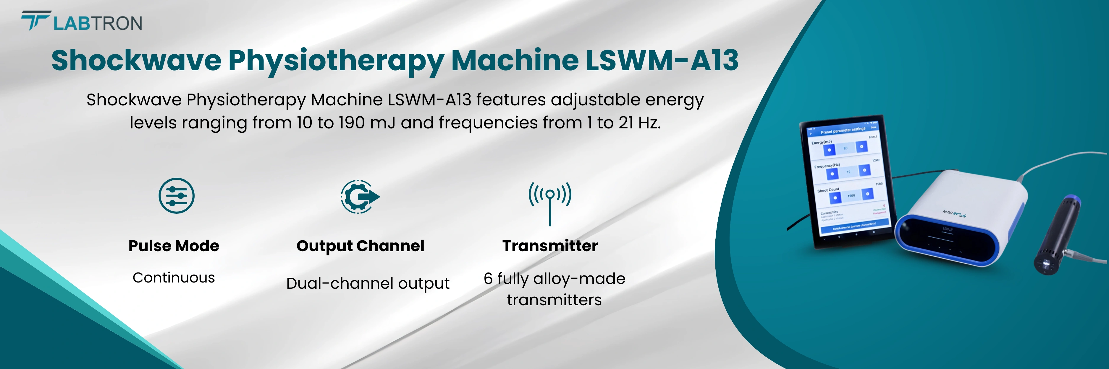 Shockwave Physiotherapy Machine LSWM-A13 | Pulse Mode: Continuous | Output Channel: Dual-channel output
