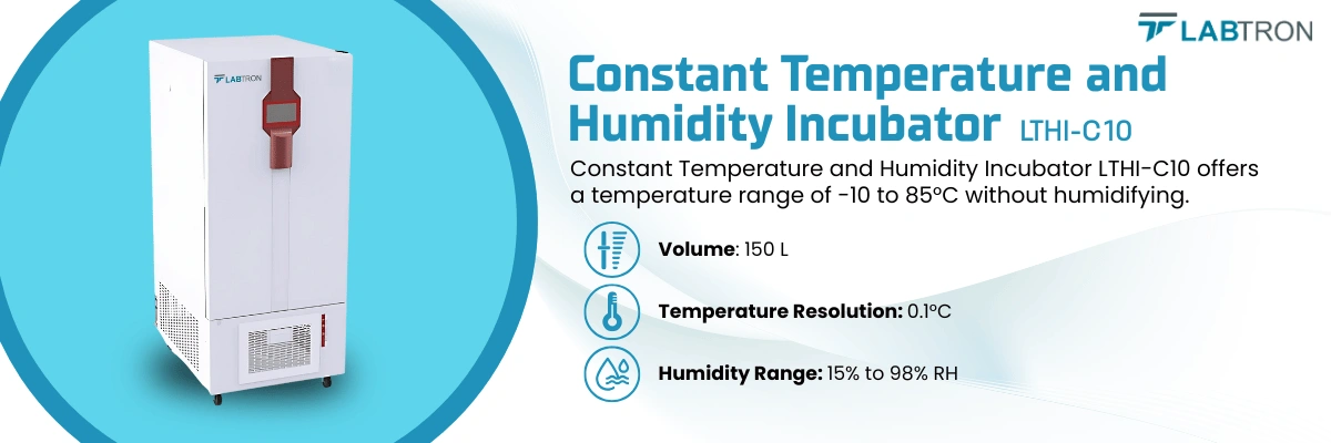 Constant Temperature And Humidity Incubator LTHI-C10 | Timer Range : 1 to 9999 min | Number of Baskets (std/max) : 3/6 pc