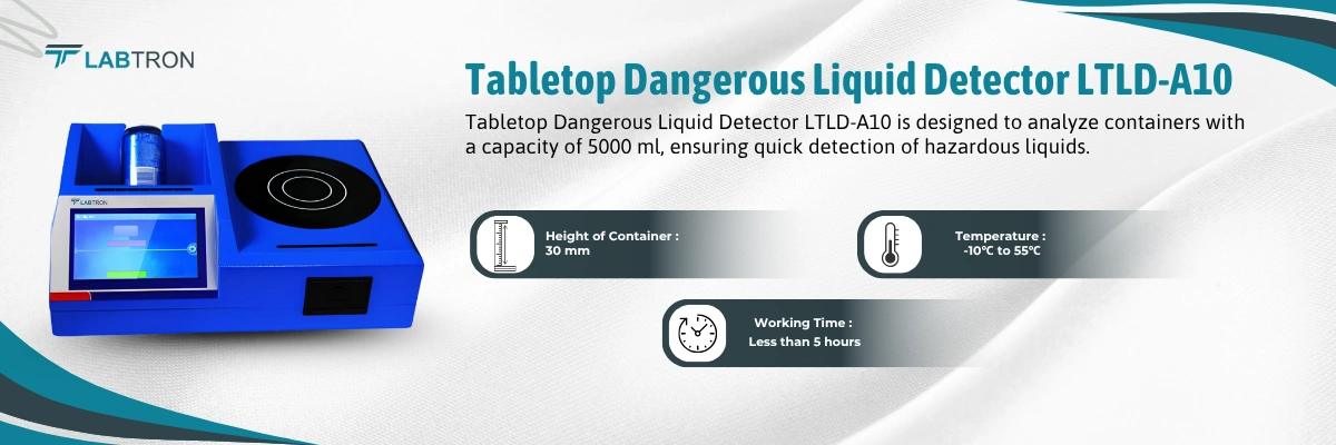 Tabletop Dangerous Liquid Detector LTLD-A10 | Container Capacity-Less than or equal to 5000 ml | Height of Container-30 mm