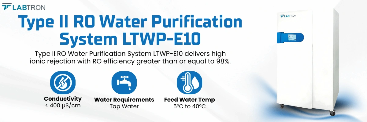 Type II RO Water Purification System LTWP-E10 | Conductivity: < 400 µS/cm | Water Requirements: Tap Water  